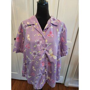 Vintage 90's/Y2k Purple Floral/Butterfly Print Button Up  22/24 Cottage Fairy